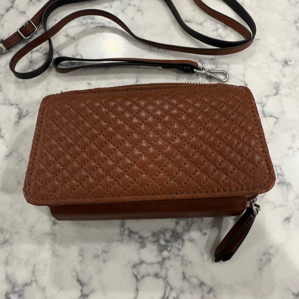 Vera Bradley leather crossbody wallet or wristlet. Cognac leather. Gently used.